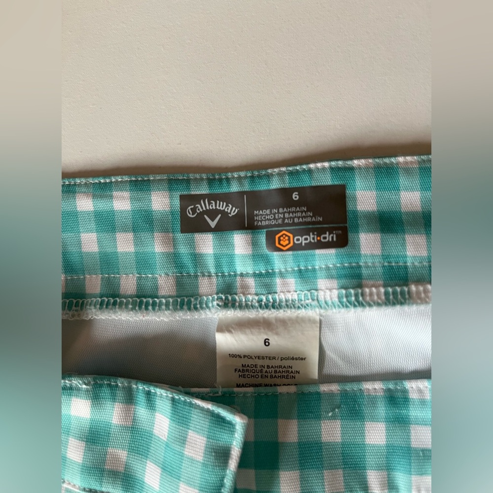 Women’s Callaway Opti-Dri Teal White Checkered Gingham Golf Shorts size 6 - Picture 2 of 5